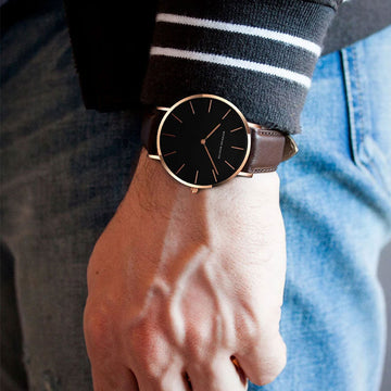Rose Gold Leather Unisex Wrist watch